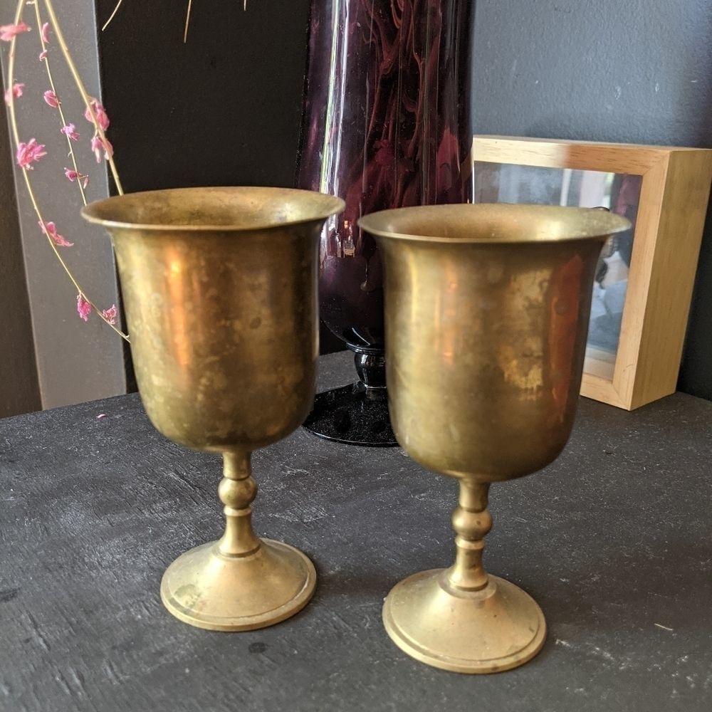 Pair of brass mini goblets